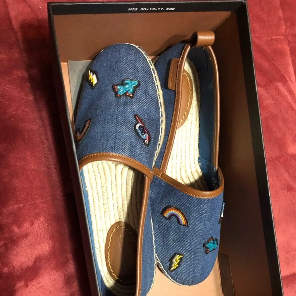 Coach Denim Slip-on Carson ESPADRILLE Size 7B WITH PRAIRIE SOUVENIRS NWT